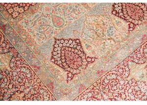 Tappeto Ghom Seta Floreale Bordeaux Verde Salvia 139x200 Cm