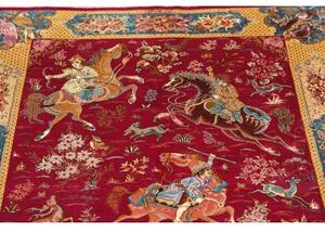 Tappeto Ghom Seta Figurativo Rosso Amaranto Ottone 100x148 Cm
