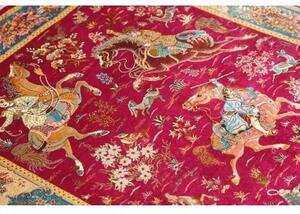 Tappeto Ghom Seta Figurativo Rosso Amaranto Ottone 100x148 Cm
