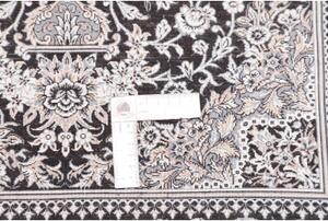 Tappeto Ghom Seta Medaglione Floreale Nero Bianco Avorio 80x121 Cm