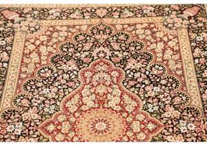 Tappeto Ghom Seta Medaglione Floreale Nero Rosso 98x148 Cm