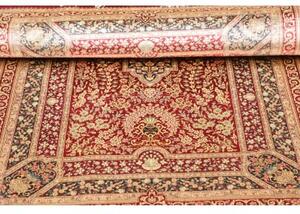 Tappeto Ghom Seta Medaglione Floreale Rosso Scuro Beige 80x117 Cm