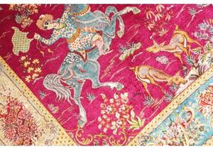 Tappeto Ghom Seta Figurativo Rosso Amaranto Ottone 100x148 Cm