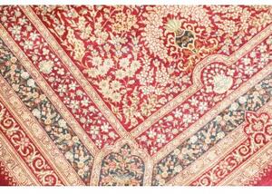 Tappeto Ghom Seta Medaglione Floreale Rosso Scuro Beige 80x117 Cm
