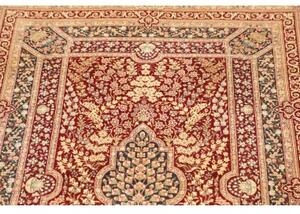 Tappeto Ghom Seta Medaglione Floreale Rosso Scuro Beige 80x117 Cm