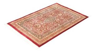 Tappeto Ghom Seta Medaglione Floreale Rosso Scuro Beige 80x117 Cm