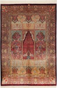 Tappeto Ghom Seta Floreale Bordeaux Verde Salvia 139x200 Cm