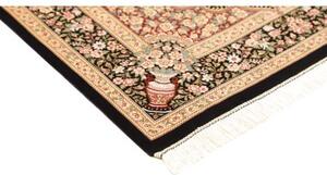 Tappeto Ghom Seta Medaglione Floreale Nero Rosso 98x148 Cm