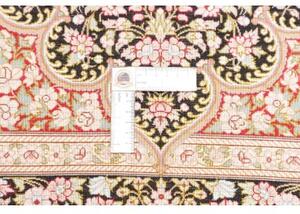 Tappeto Ghom Seta Medaglione Floreale Nero Rosso 98x148 Cm
