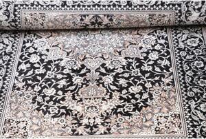 Tappeto Ghom Seta Medaglione Floreale Nero Bianco Avorio 80x121 Cm
