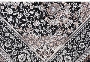 Tappeto Ghom Seta Medaglione Floreale Nero Bianco Avorio 80x121 Cm