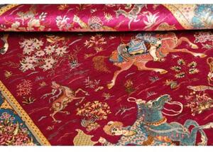 Tappeto Ghom Seta Figurativo Rosso Amaranto Ottone 100x148 Cm