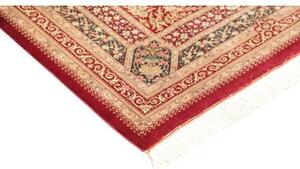 Tappeto Ghom Seta Medaglione Floreale Rosso Scuro Beige 80x117 Cm