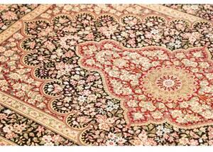 Tappeto Ghom Seta Medaglione Floreale Nero Rosso 98x148 Cm
