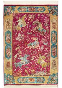 Tappeto Ghom Seta Figurativo Rosso Amaranto Ottone 100x148 Cm