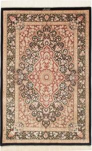 Tappeto Ghom Seta Medaglione Floreale Nero Rosso 98x148 Cm