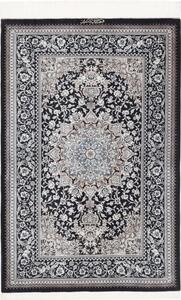 Tappeto Ghom Seta Medaglione Floreale Nero Bianco Avorio 80x121 Cm