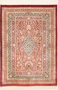 Tappeto Ghom Seta Medaglione Floreale Rosso Scuro Beige 80x117 Cm