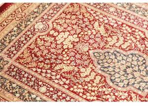Tappeto Ghom Seta Medaglione Floreale Rosso Scuro Beige 80x117 Cm