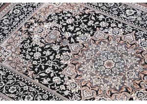 Tappeto Ghom Seta Medaglione Floreale Nero Bianco Avorio 80x121 Cm