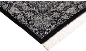 Tappeto Ghom Seta Medaglione Floreale Nero Bianco Avorio 138x195 Cm