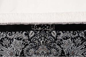 Tappeto Ghom Seta Medaglione Floreale Nero Bianco Avorio 138x195 Cm