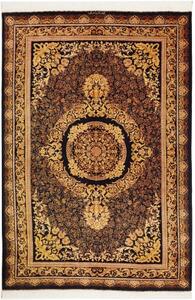 Tappeto Ghom Seta Medaglione Floreale Nero Oro 135x200 Cm