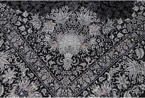 Tappeto Ghom Seta Medaglione Floreale Nero Bianco Avorio 138x195 Cm