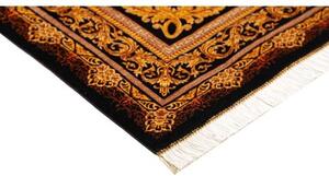 Tappeto Ghom Seta Medaglione Floreale Nero Oro 135x200 Cm