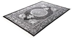 Tappeto Ghom Seta Medaglione Floreale Nero Bianco Avorio 138x195 Cm