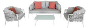 BACHATA - salotto con struttura in alluminio verniciato taupe o bianca, rivestimento in corda in pvc