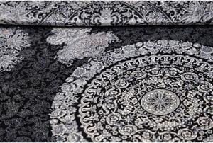 Tappeto Ghom Seta Medaglione Floreale Nero Bianco Avorio 138x195 Cm