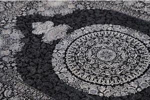 Tappeto Ghom Seta Medaglione Floreale Nero Bianco Avorio 138x195 Cm