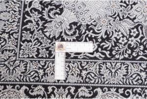 Tappeto Ghom Seta Medaglione Floreale Nero Bianco Avorio 138x195 Cm