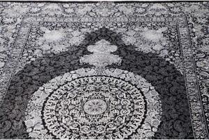 Tappeto Ghom Seta Medaglione Floreale Nero Bianco Avorio 138x195 Cm