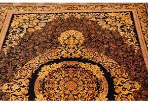 Tappeto Ghom Seta Medaglione Floreale Nero Oro 135x200 Cm