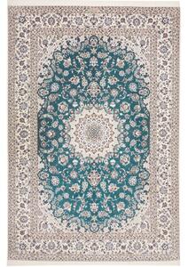 Tappeto Nain 6la Medaglione Floreale Verde Petrolio Avorio 203x303 Cm