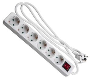 Ciabatta multipresa bianca con 6 prese Schuko con interruttore, cavo H5VV-F 3G1,5, lunghezza 1,5 metri