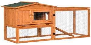 PawHut Coniglioiera per roditori 2 piani vaschetta per deiezioni recinto esterno removibile tetto apribile 156L x 58l x 68H cm legno massello pino