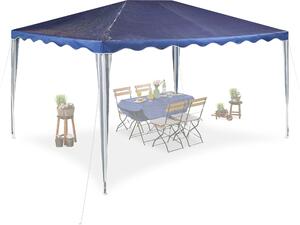Gazebo Relaxdays, A x L x P: 2,5 x 3 x 4 m, PE, acciaio, impermeabile, resistente agli strappi, sistema a incastro, gazebo da giardino, blu scuro/bianco