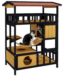 PawHut Casa per gatti, Paradiso per Gatti con Piattaforme, Ponte Oscillante e Grotte per Gatti, Adatta per 2 Gatti, Legno