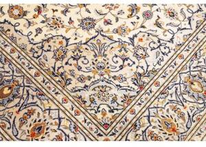 Tappeto Kashan Medaglione Floreale Avorio Blu Cobalto 197x315 Cm