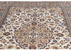 Tappeto Kashan Medaglione Floreale Avorio Blu 198x290 Cm