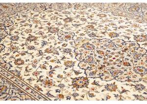 Tappeto Kashan Medaglione Floreale Avorio Blu Cobalto 197x315 Cm