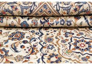 Tappeto Kashan Medaglione Floreale Avorio Blu Cobalto 195x305 Cm