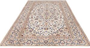 Tappeto Kashan Medaglione Floreale Avorio Blu Cobalto 195x305 Cm