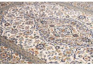 Tappeto Kashan Medaglione Floreale Avorio Blu Notte 200x298 Cm