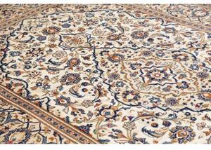 Tappeto Kashan Medaglione Floreale Avorio Blu Cobalto 195x305 Cm