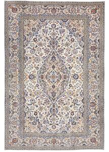 Tappeto Kashan Medaglione Floreale Avorio Blu Notte 200x298 Cm