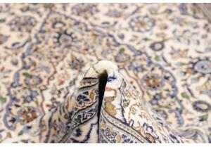 Tappeto Kashan Medaglione Floreale Avorio Blu Notte 200x298 Cm